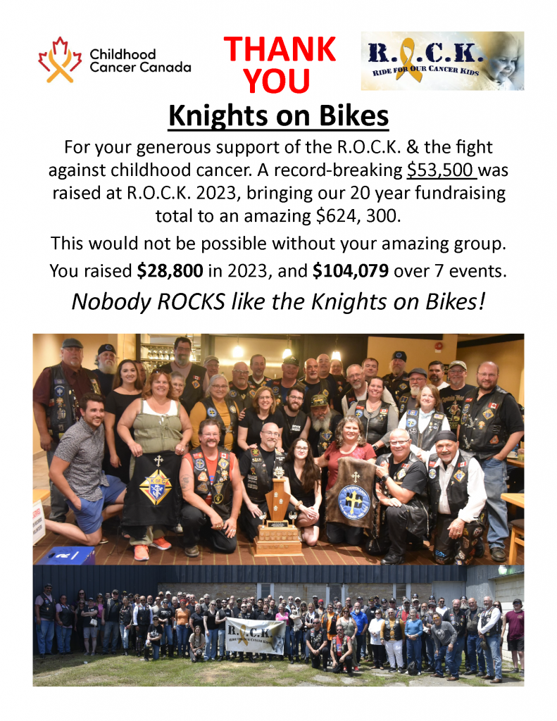 Knights on Bikes and ROCK fundraising for Fight against Childhood Cancer