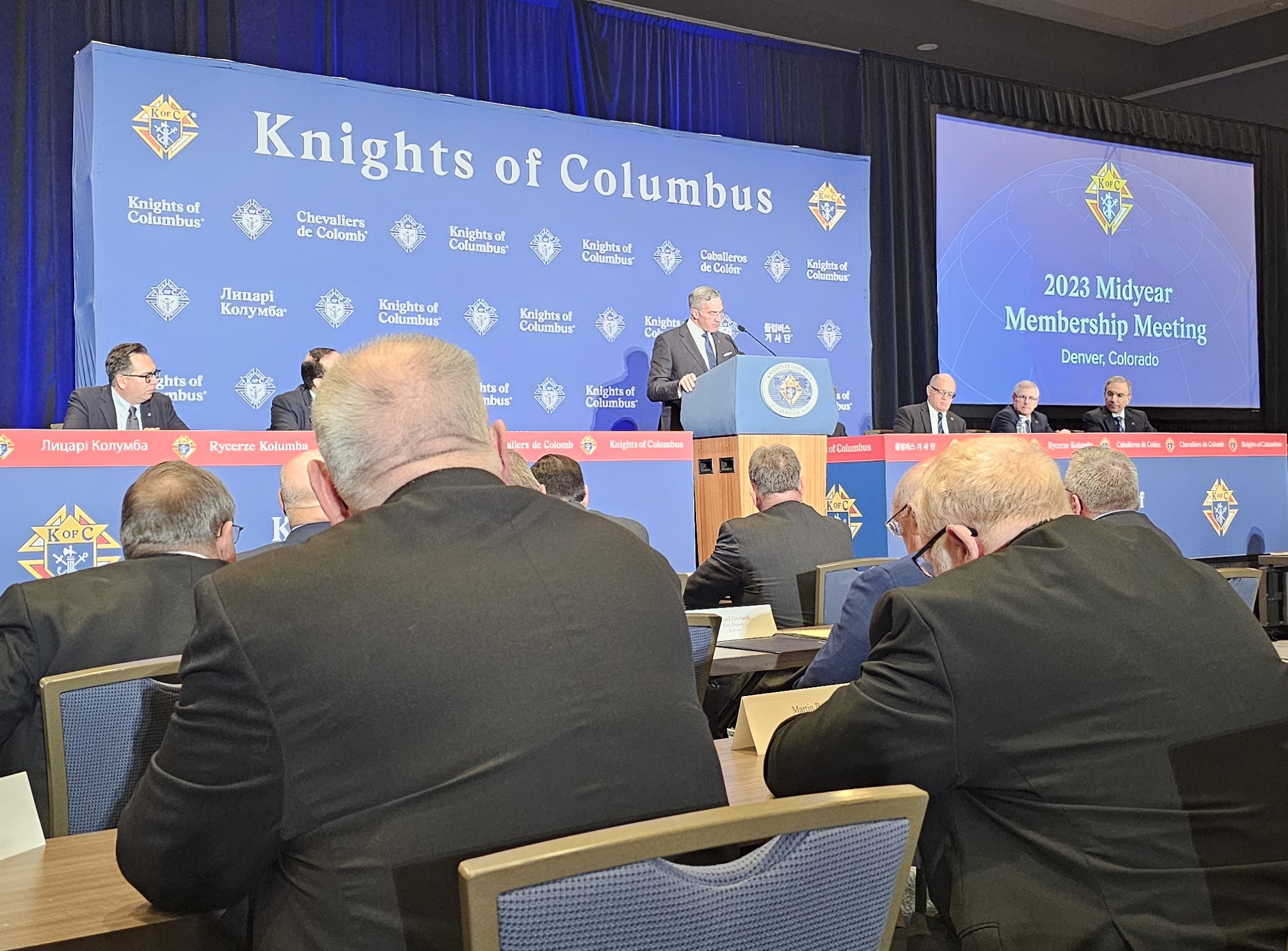Supreme Knight Patrick Kelly addresses the state deputies who have gathered in Denver Colorado.