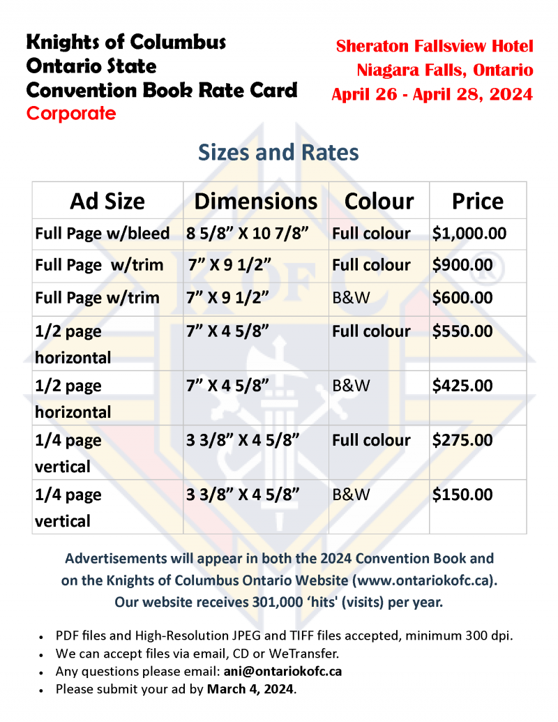 2024 State Convention Ontario Knights Of Columbus   2024 CB Rate Card Corporate ENG Rev. Jan 17 Page 1 800x1035 