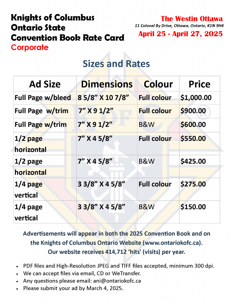 2025 KofC Ontario State Convention Book Rate Card-CORPORATE