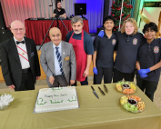 Dinner and Dance Charity. (L-R): D.D.36 Ken Cavanagh, Grand Knight Ian Francke, State Secretary Joe Bodnar and some of the Squires.