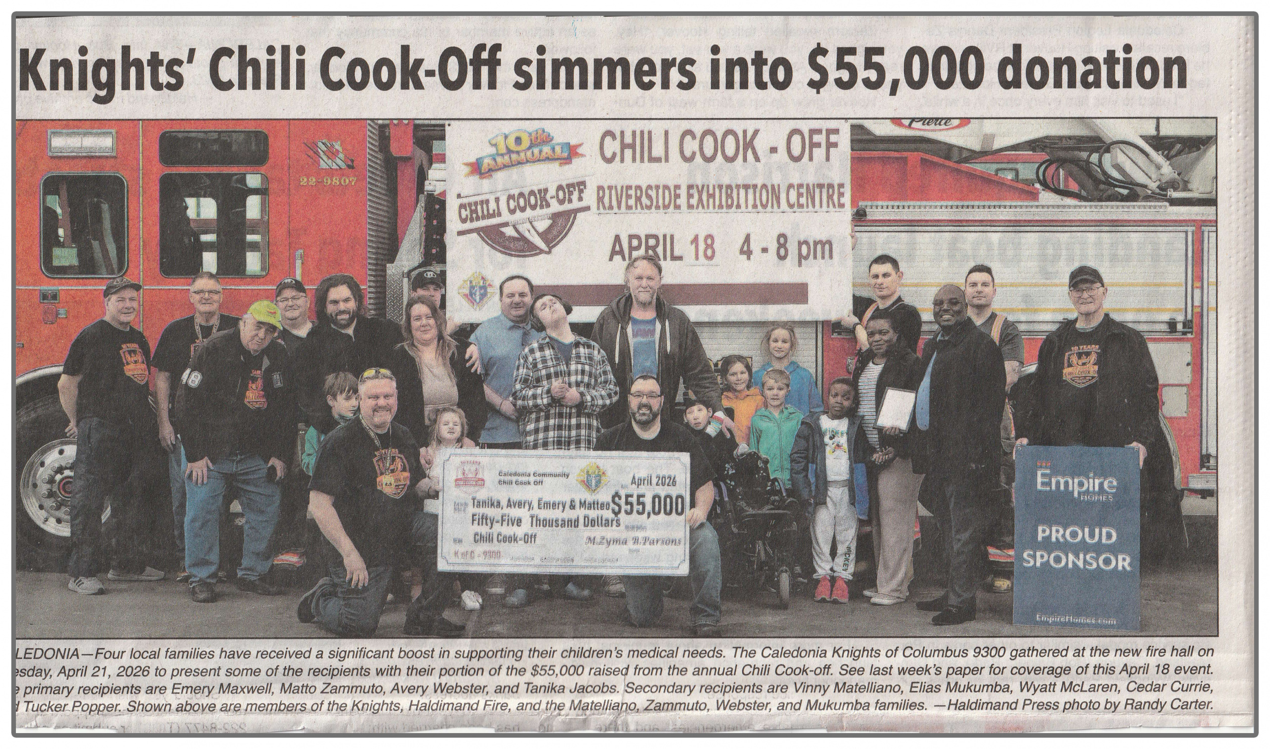 Council #9300 chilli cook-off fundraising and donation - Haldiman Press April 30