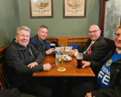 (L-R) Immediate Past State Deputy Bruce S. Poulin, State Life Director Alex Schadenberg, State Deputy David Gelinas, and Saskatchewan State Life Director Louis Roth taking a break after the Rally and March in Ottawa.