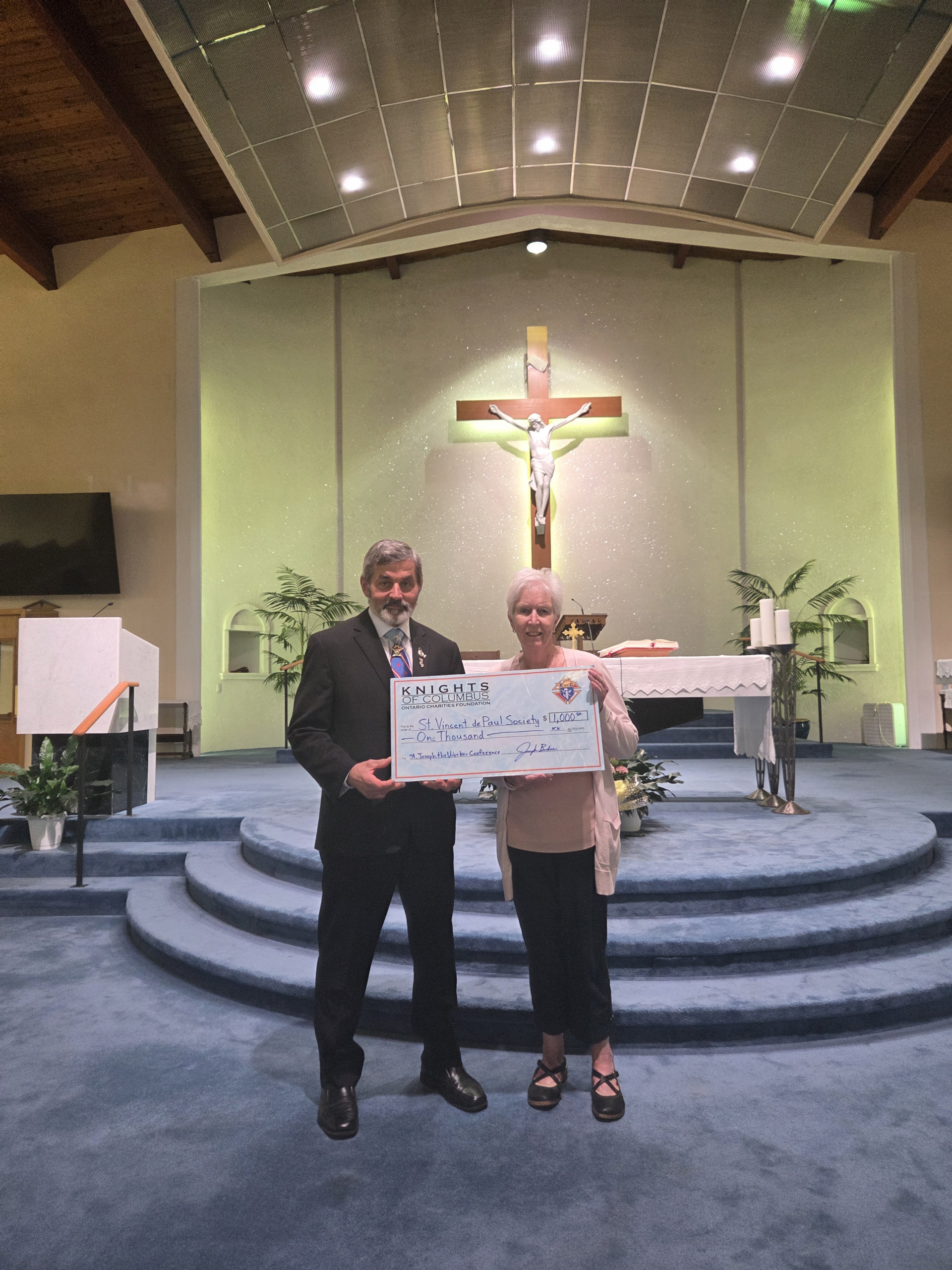 Ontario State Council cheque donation to St. Vincent De Paul, Oshawa